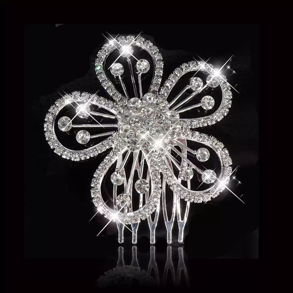 #15 Rhinestone Hair Comb (Flower)